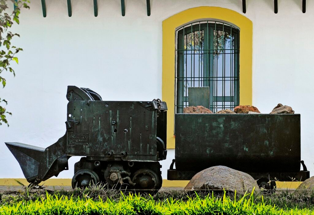 Historic mining equipment outside the Riotinto Mining Museum