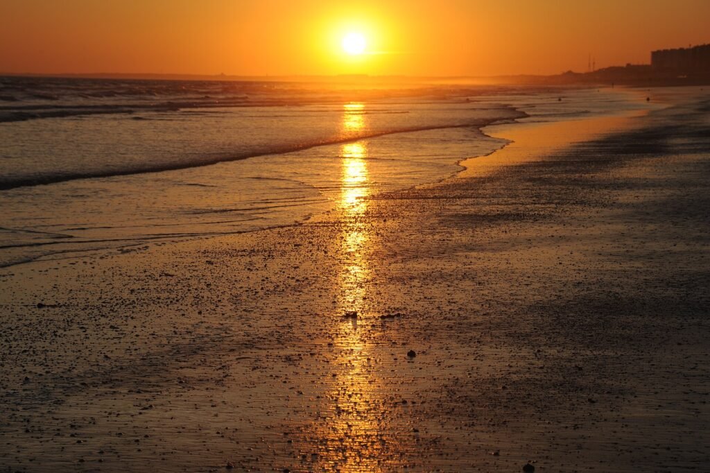 Sunset over a beach in Punta Umbría