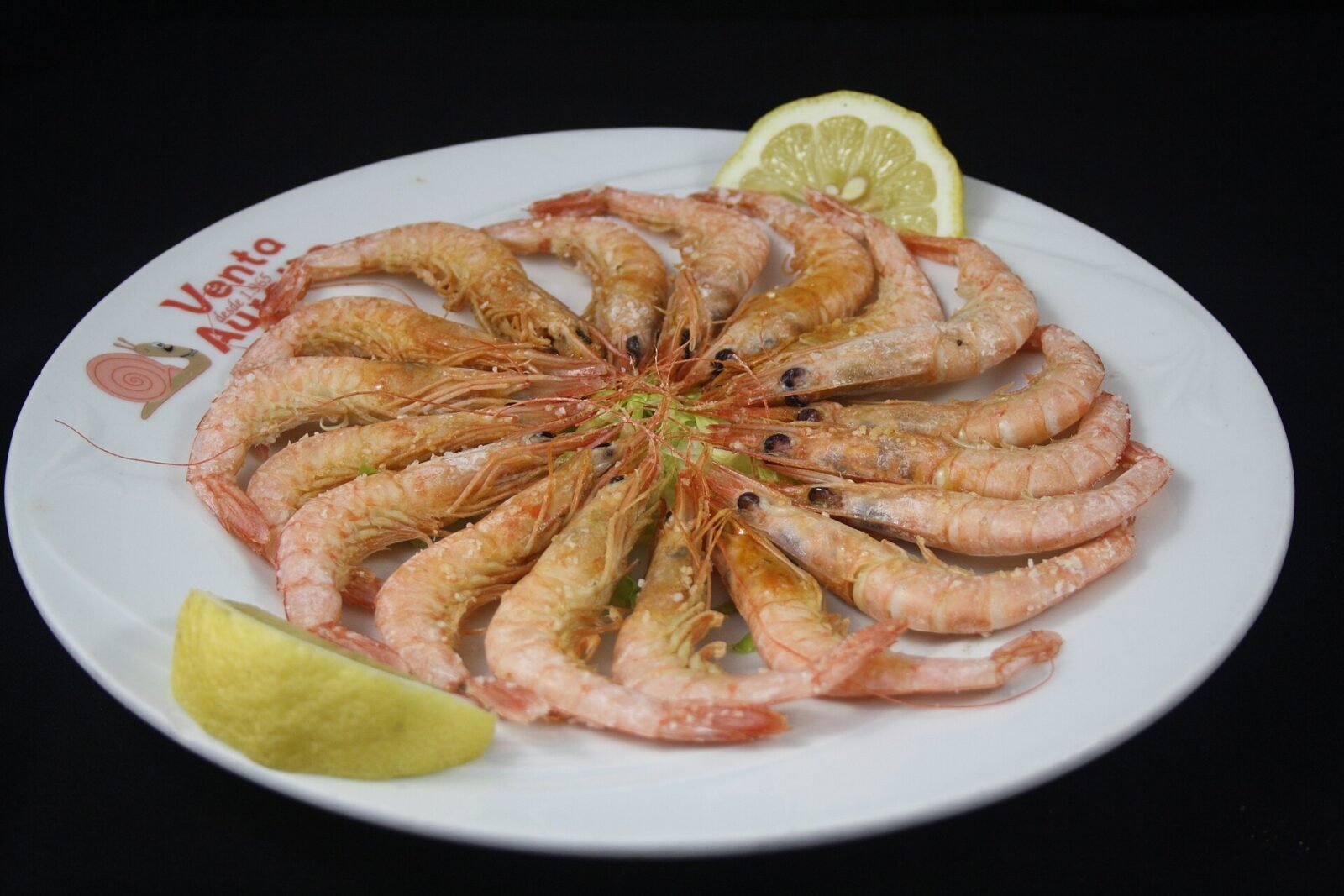 A plate of white prawns at Venta Aurelio