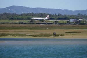 Faro Airport runway seen across the water