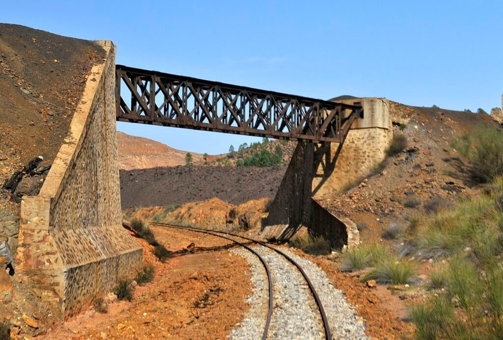 Historic railway tracks and bridge near Minas de Riotinto